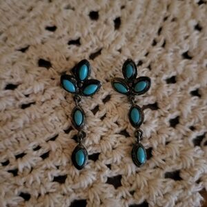 Vintage Turquoise Drop Earrings. Marked 925. Drops 1.5 Inches From Ear.